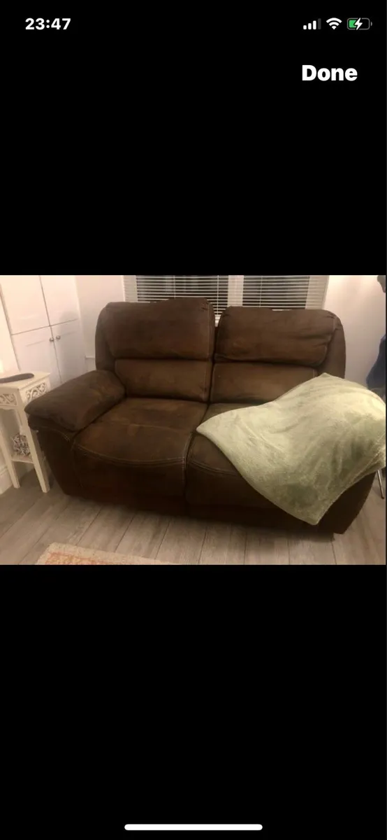 Two seater brown suede recliner sofa - Image 2