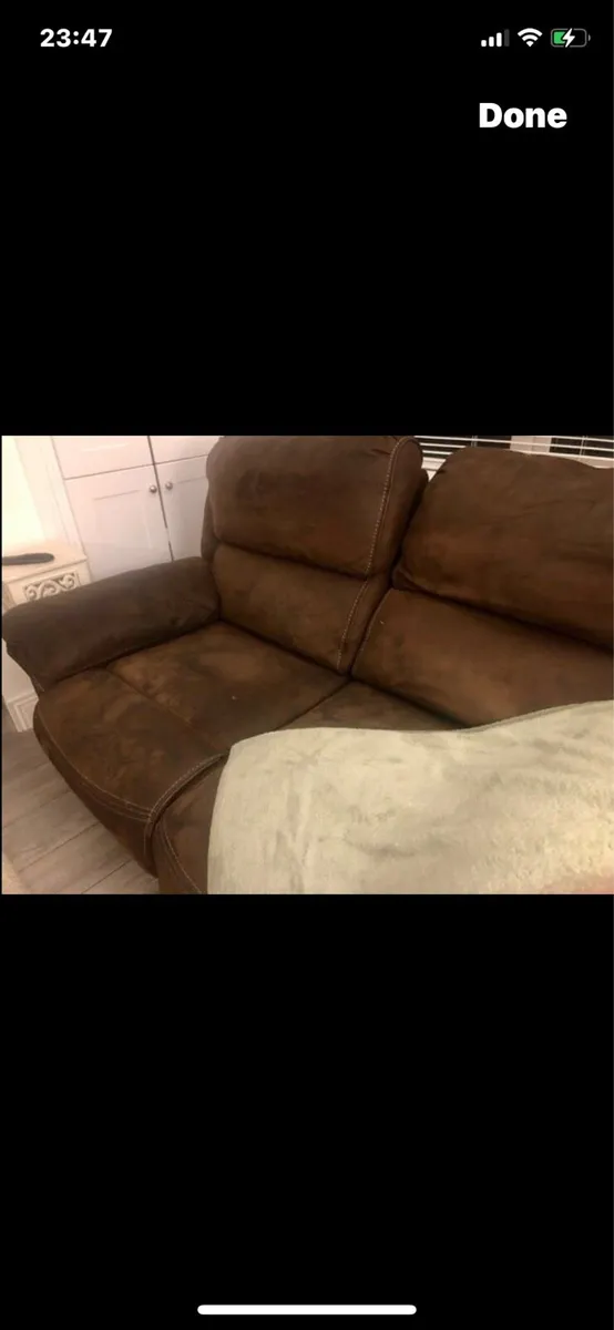 Two seater brown suede recliner sofa - Image 1