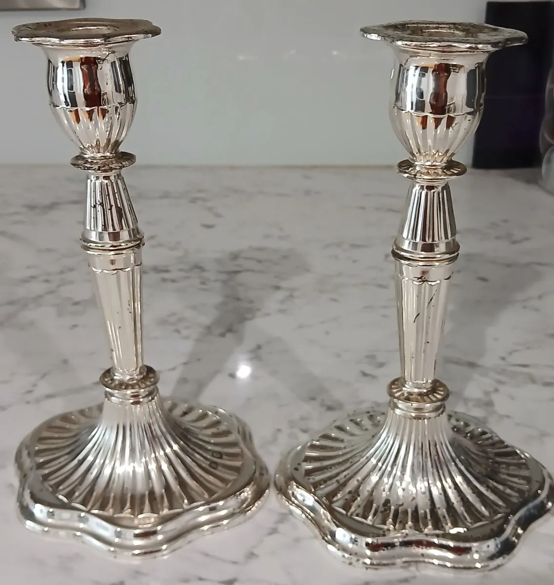 Silver Pair of Candlesticks from 1980s - Image 1