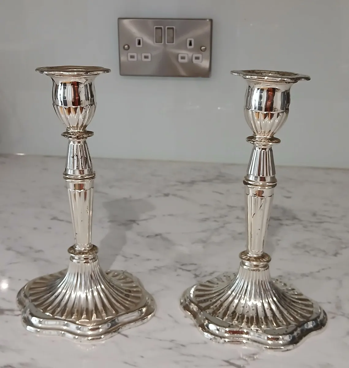 Silver Pair of Candlesticks from 1980s - Image 2