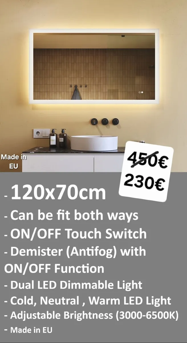 LED Bathroom Mirror Antifog Demister Dual LED - Image 1