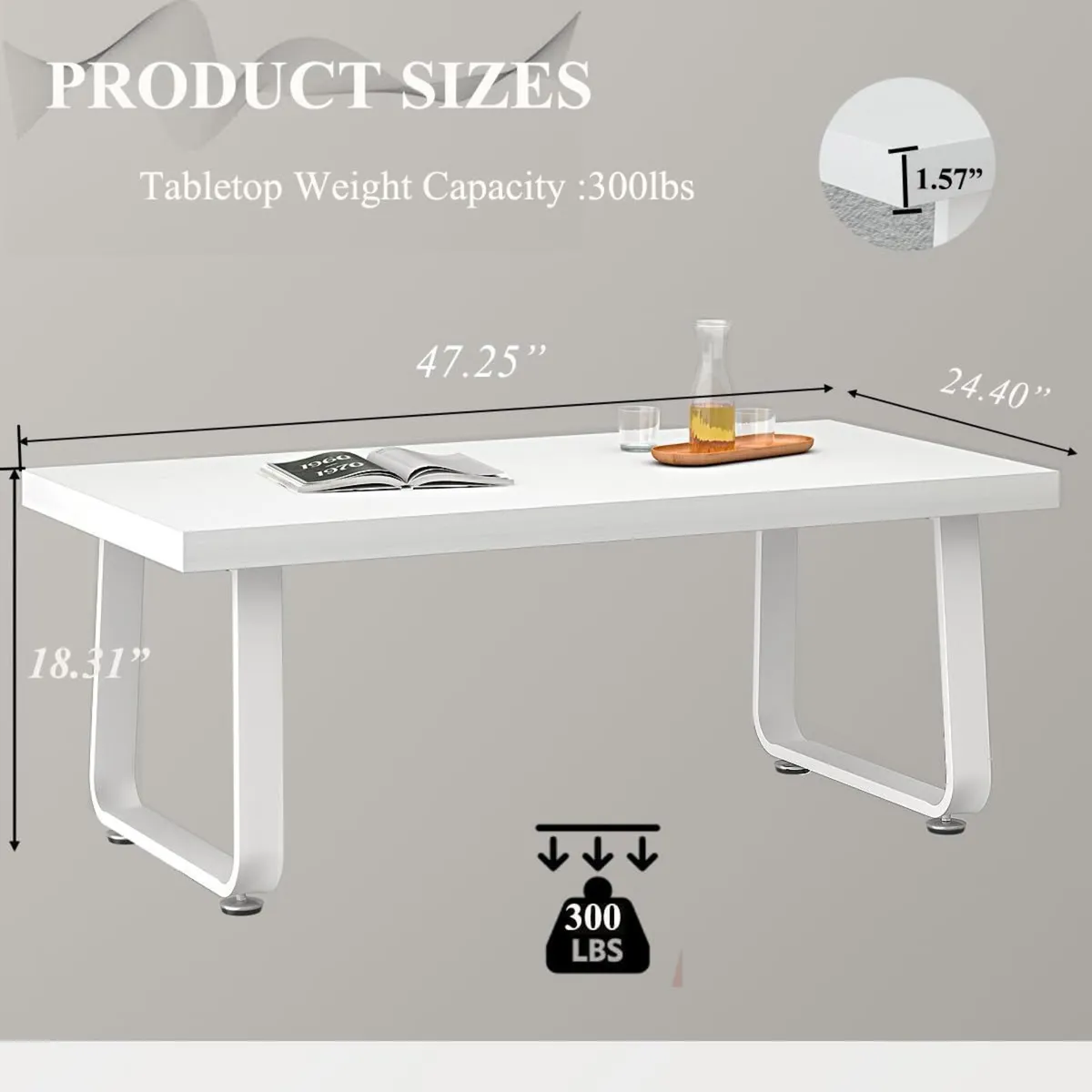 White Coffee Table Modern Simple Rectangle Living - Image 2