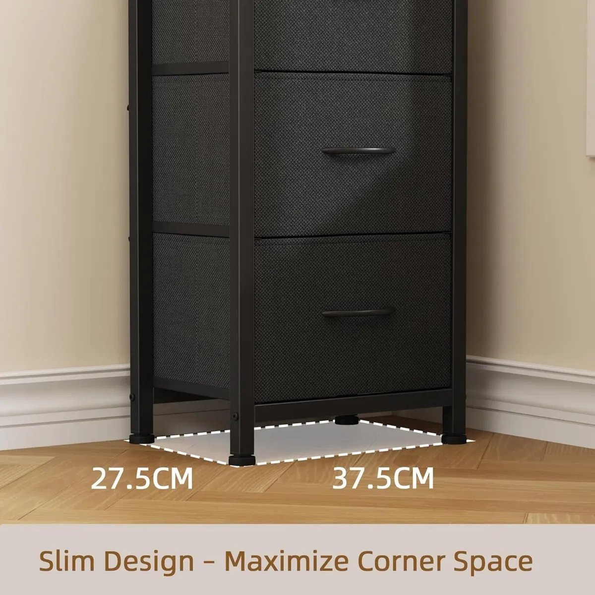 Corner Book Shelf with 3 Fabric Drawers Tall - Image 2