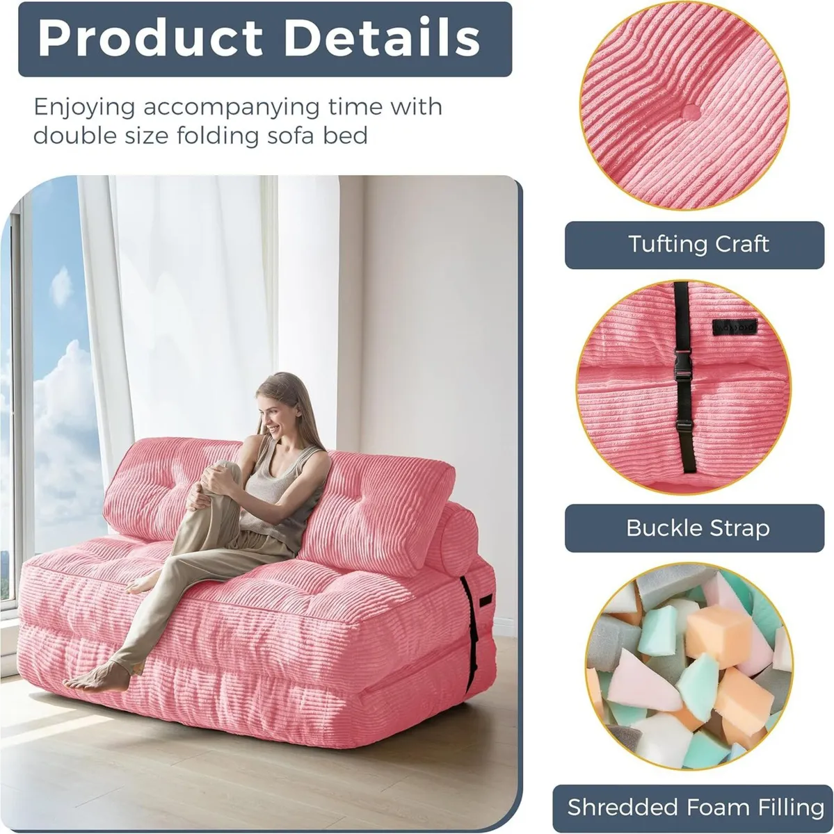 Folding Sofa Bed Convertible Sleeper Chair with - Image 4