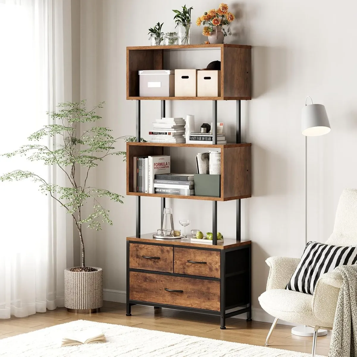 Shelves Book Shelf with 5 Bookcase 3 Fabric - Image 1