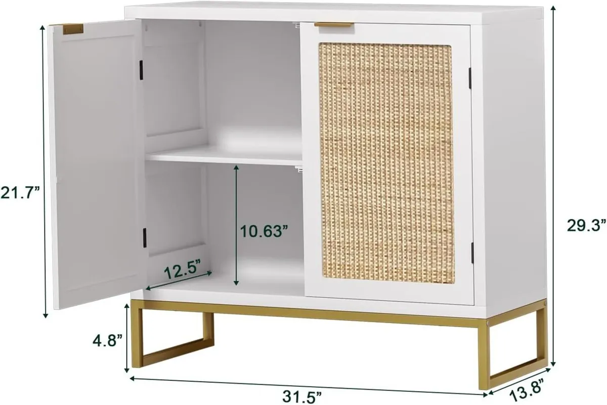 Rattan Cabinet with Doors White Sideboard Buffet - Image 2