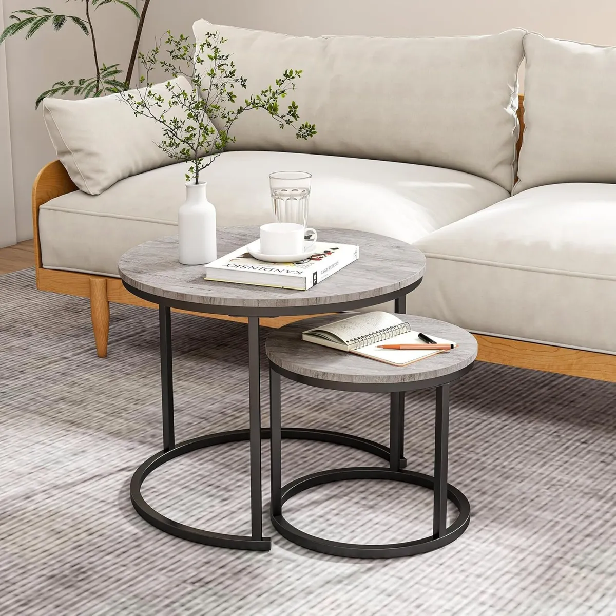 Small Round Coffee Table Set of 2 Nesting Tables - Image 3