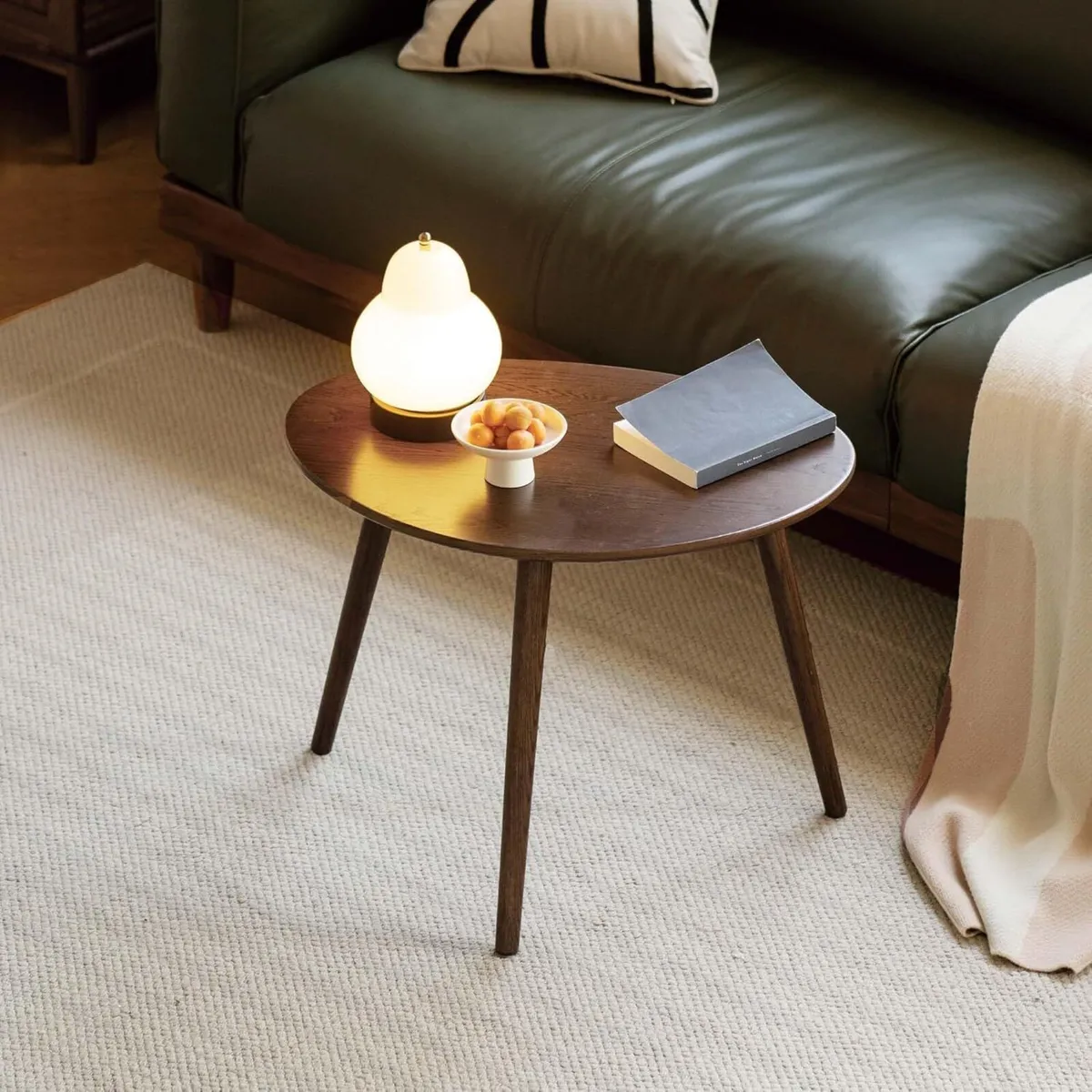 Solid Wood Side Table Oak Coffee Tables Oval with - Image 1