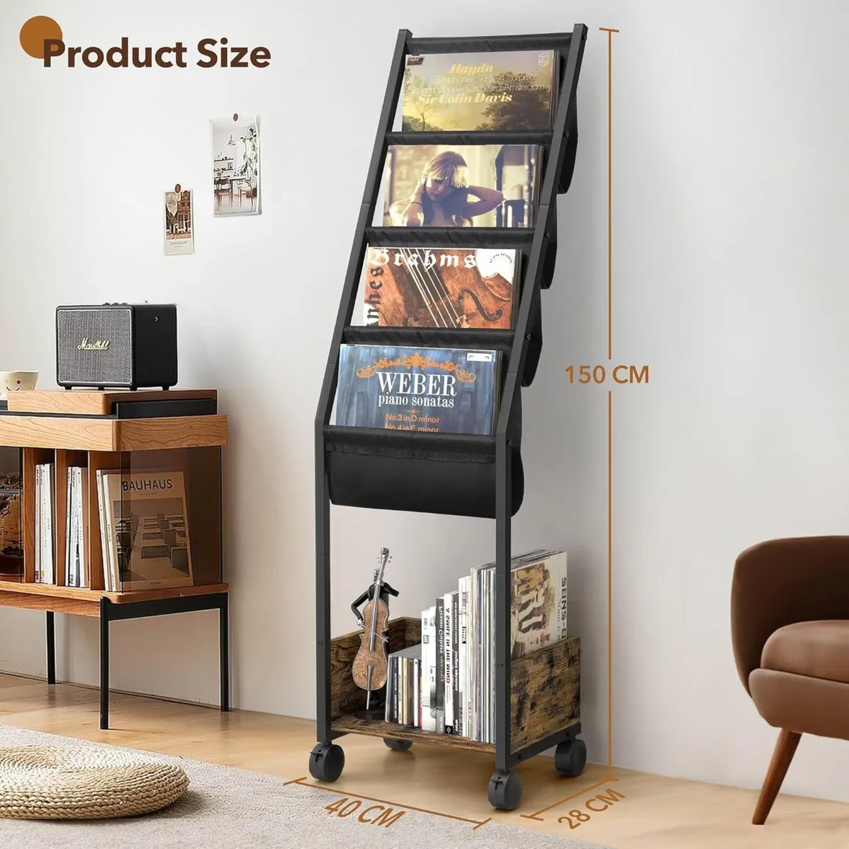 Vinyl Record Player Stand with Storage Holds Up - Image 2