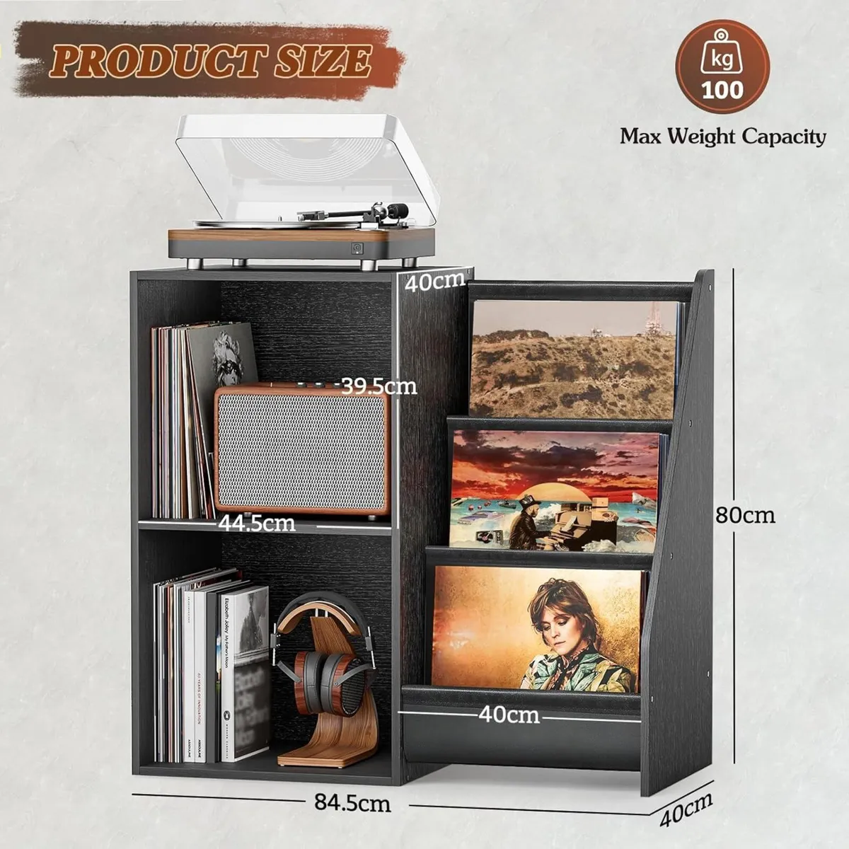 Record Player Stand with Vinyl Storage – Turntable - Image 3