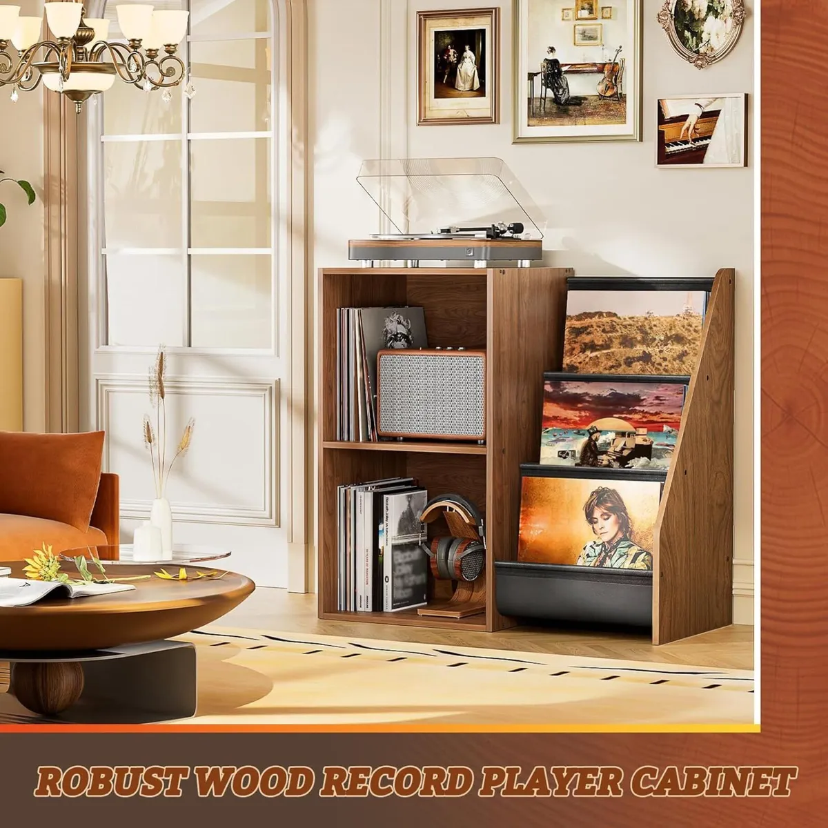Record Player Stand with Vinyl Storage – Turntable - Image 2