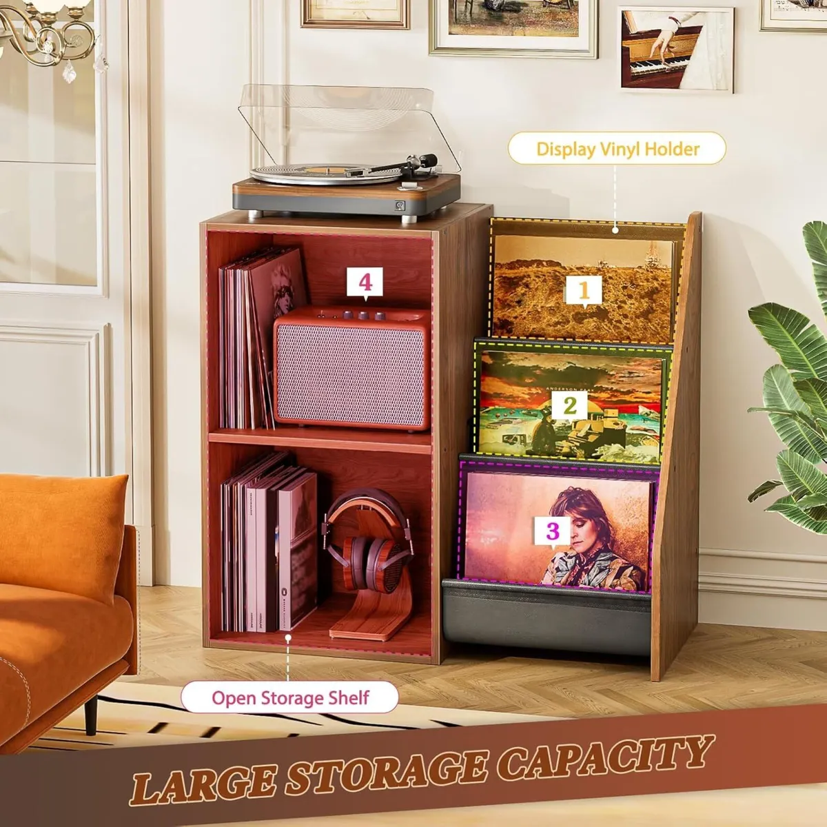 Record Player Stand with Vinyl Storage – Turntable - Image 4