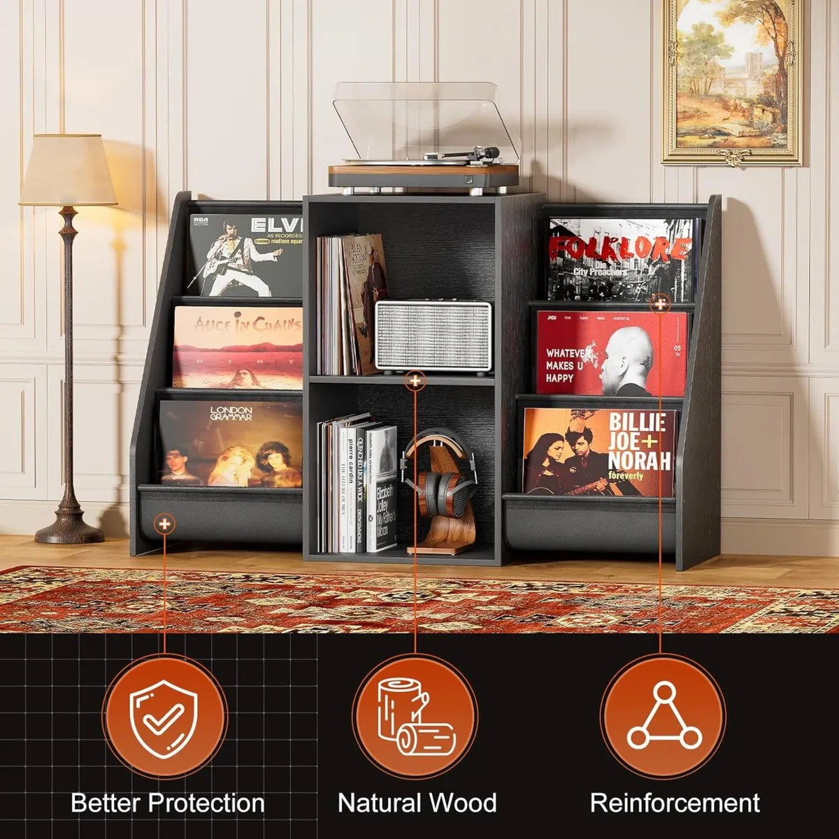 Vinyl Record Player Stand with Storage – Turntable - Image 3