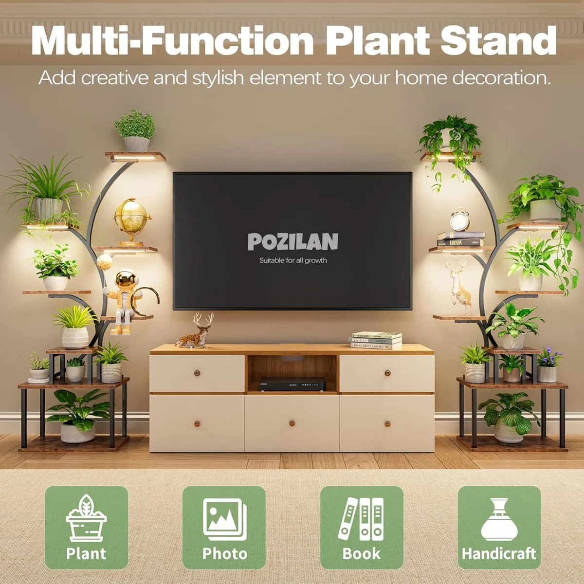 8-Tiered Tall Plant Stand with Grow Light Metal - Image 3