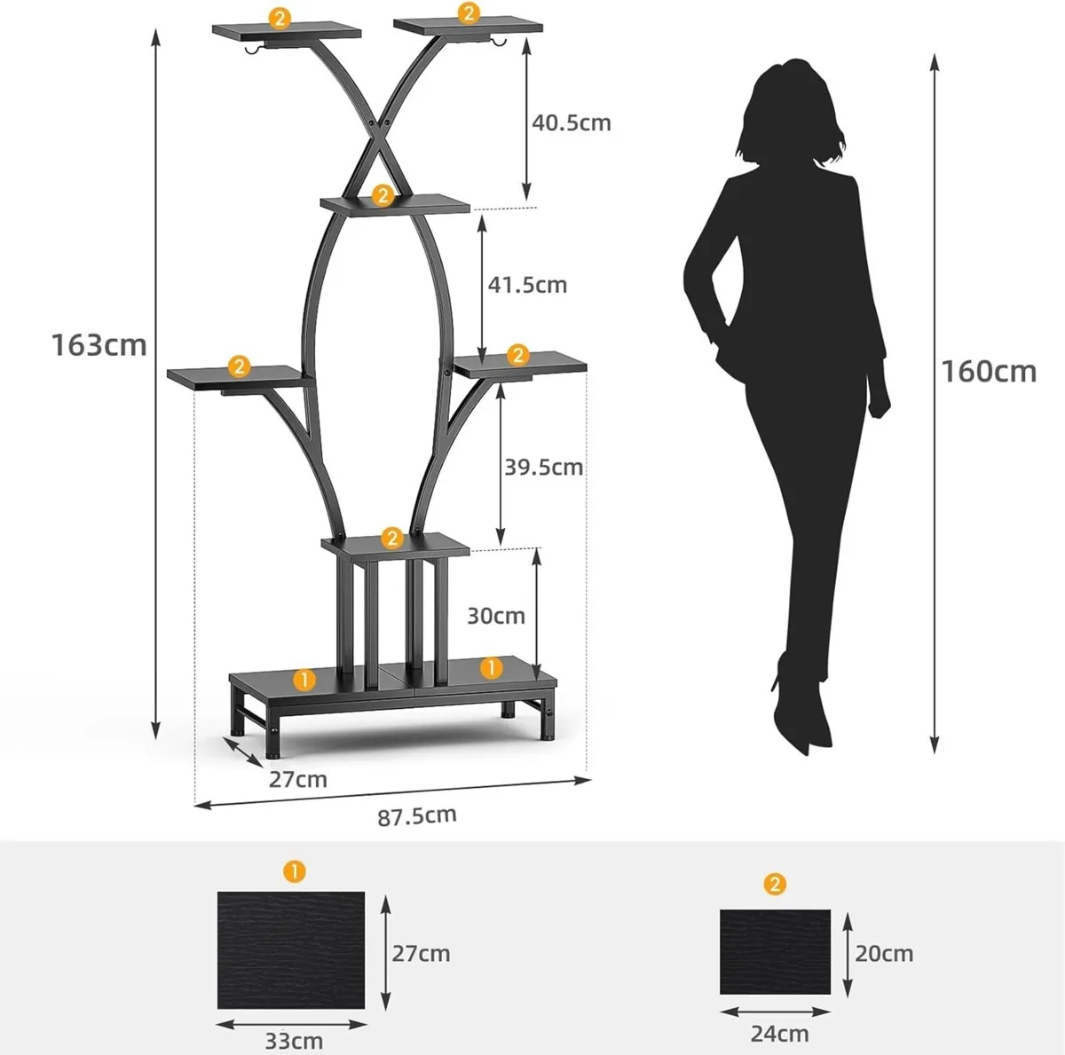 Plant Stand Indoor with Grow Lights 163cm Tall - Image 2