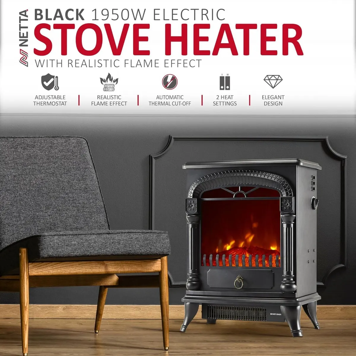 Electric Fireplace Stove Heater with Log Wood - Image 3