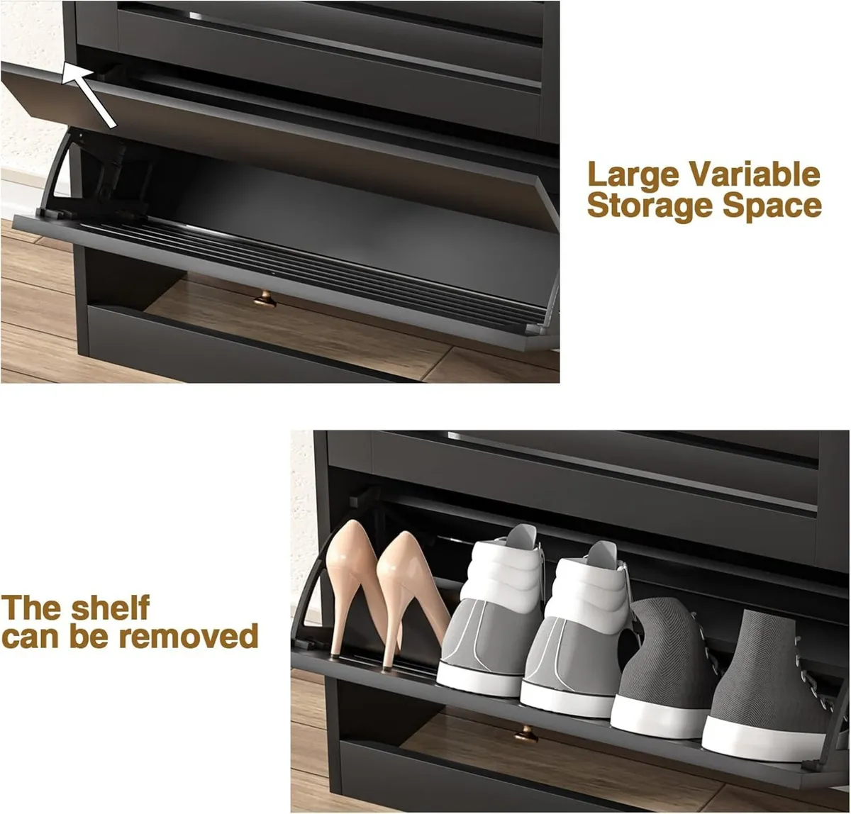 Slim Shoe Storage Cabinet with 3 Flip Drawers for - Image 4