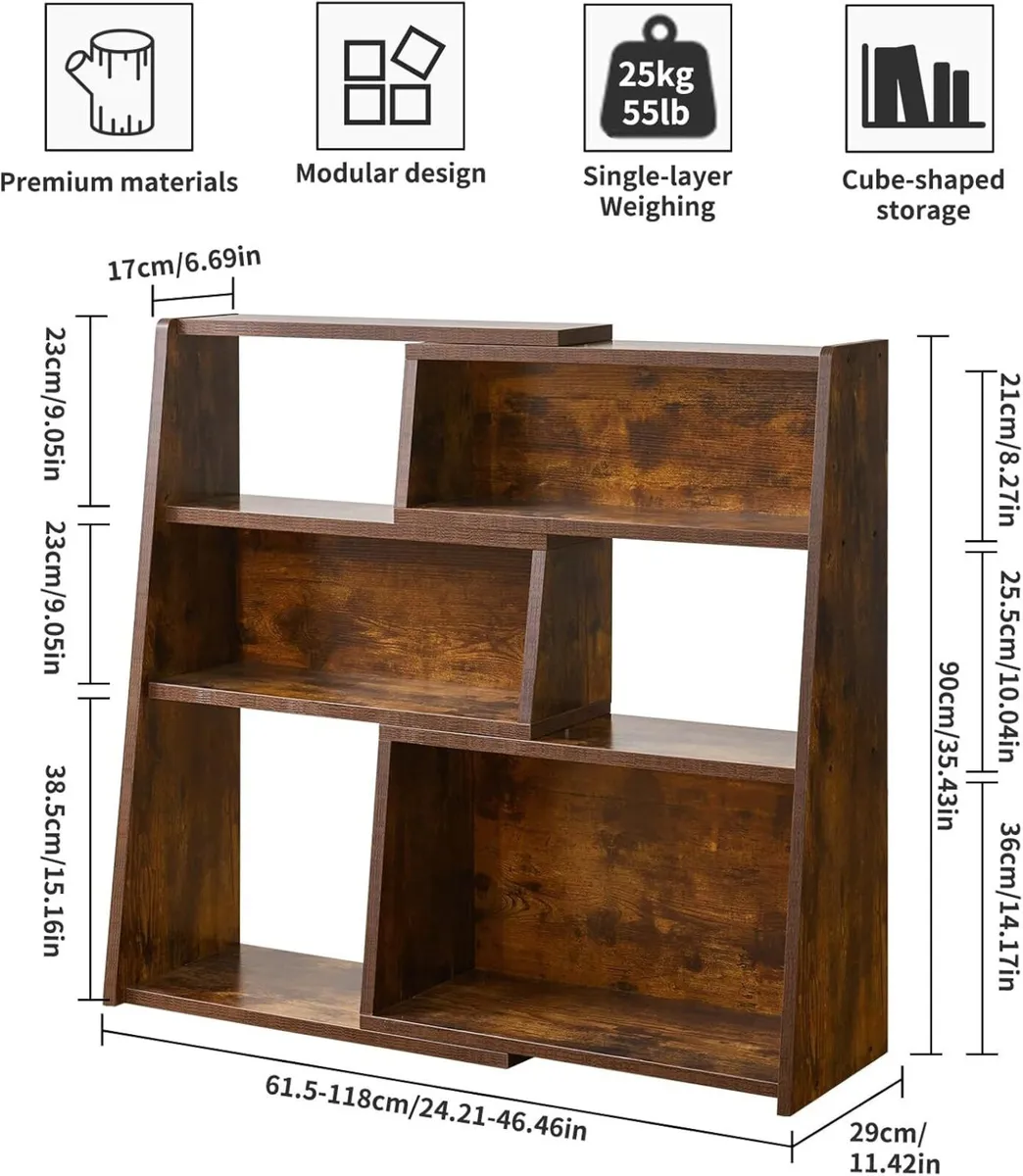 Wooden Expandable Bookcase 3-Tier Ladder Open - Image 3