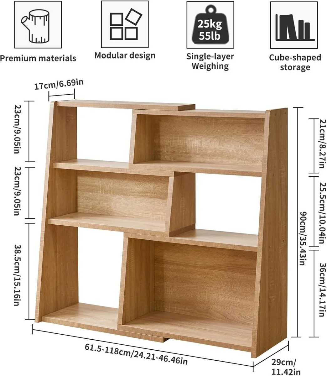 Wooden Extendable Shelf Bookcase 3-Tier Storage - Image 3