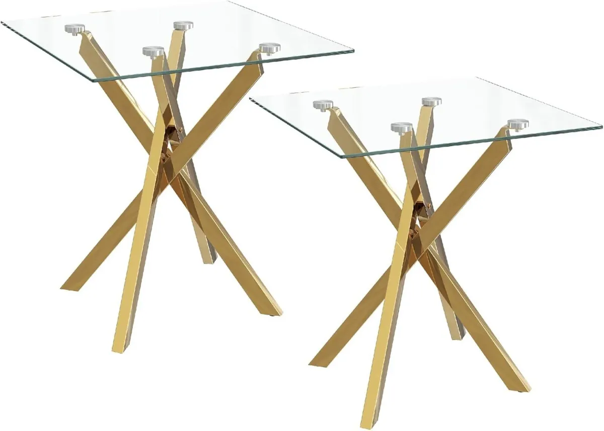 Glass Side Table Set of 2 Square Coffee Modern - Image 1