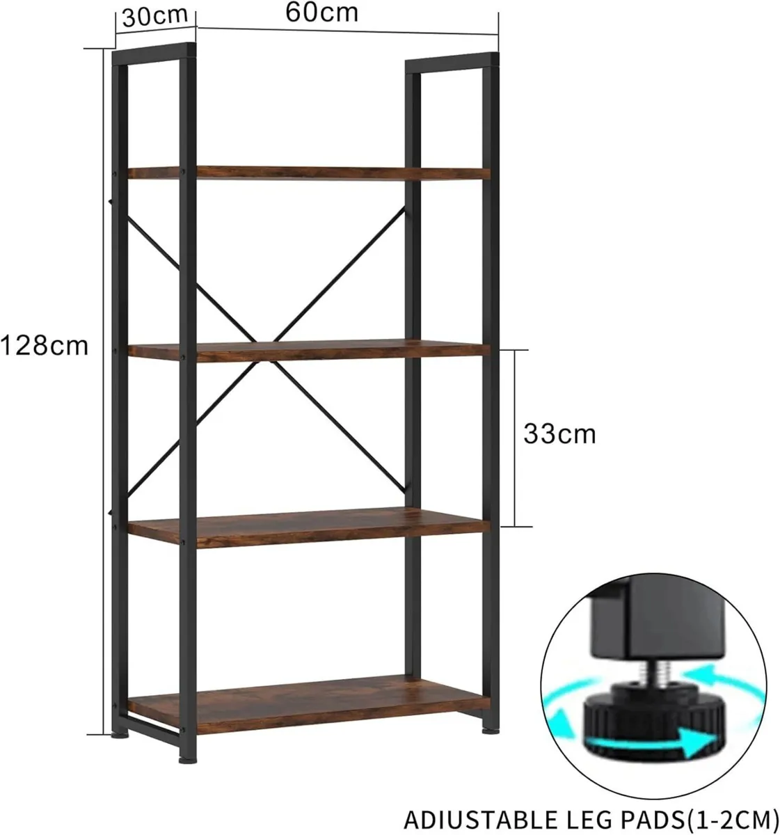 4-Tier Bookshelf 24 inch Wood Bookcase with Open - Image 2