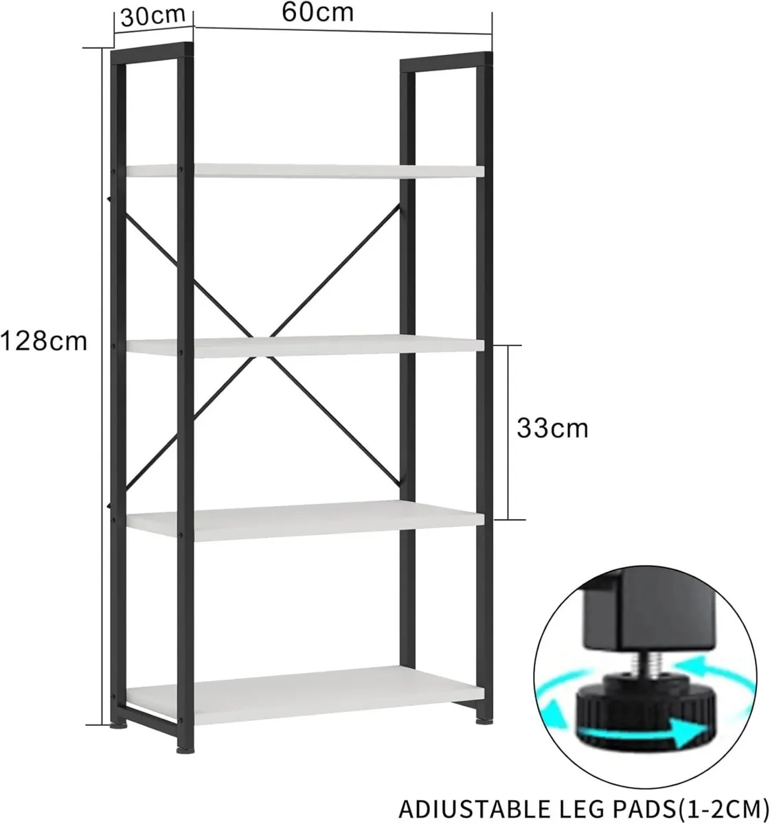Industrial Bookshelf 4-Tier 24inch White Shelving - Image 2