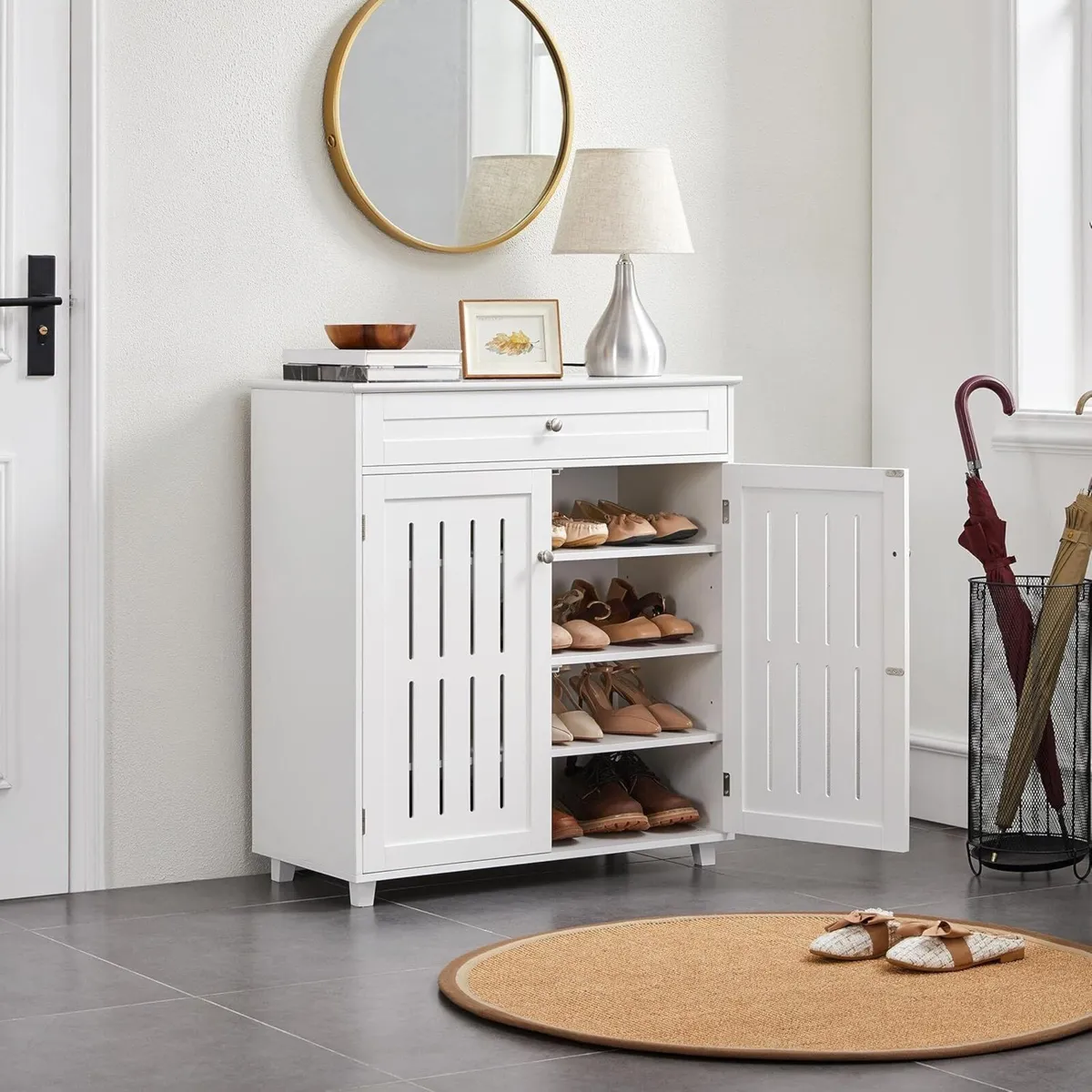 Shoe Cabinet Wooden Storage Organizer with 1 - Image 2