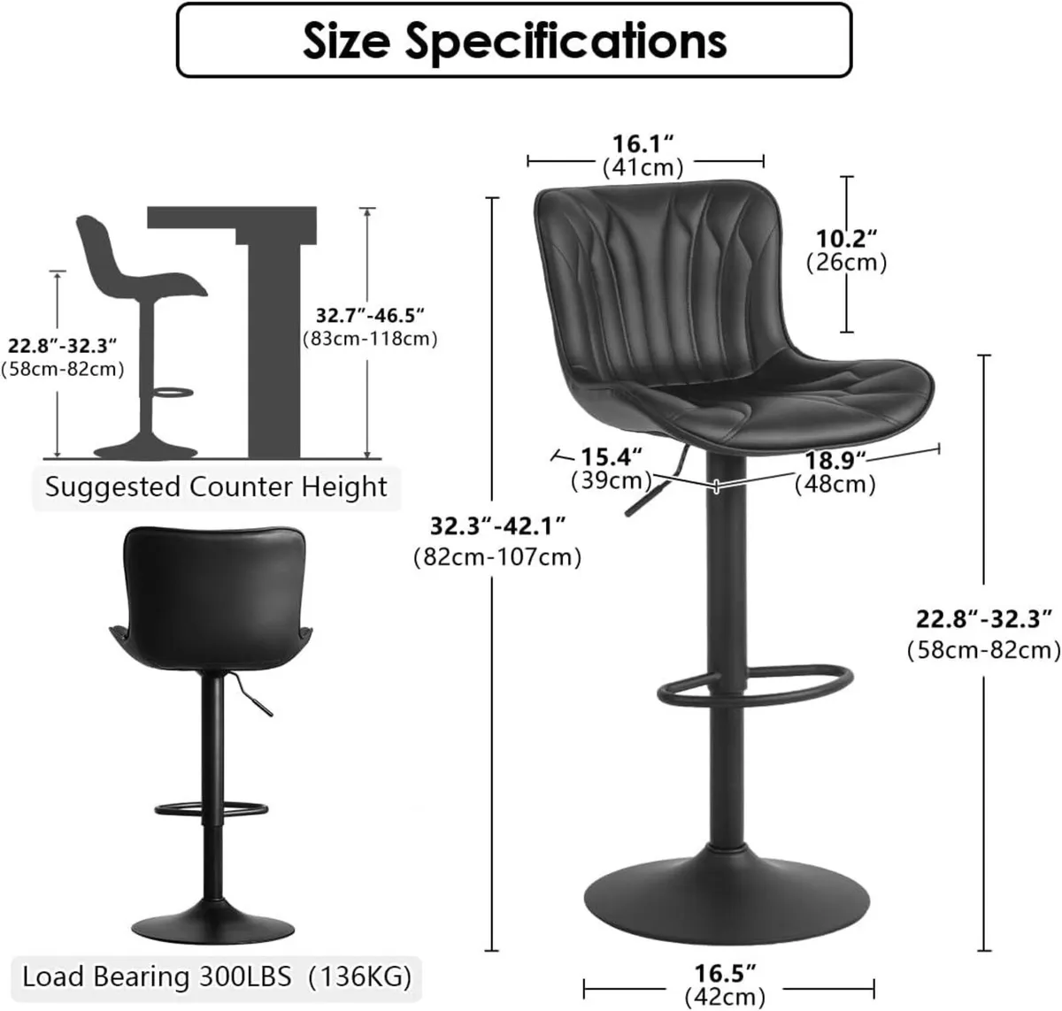 Bar Stools Set of 2 Swivel Barstools Faux Leather - Image 2