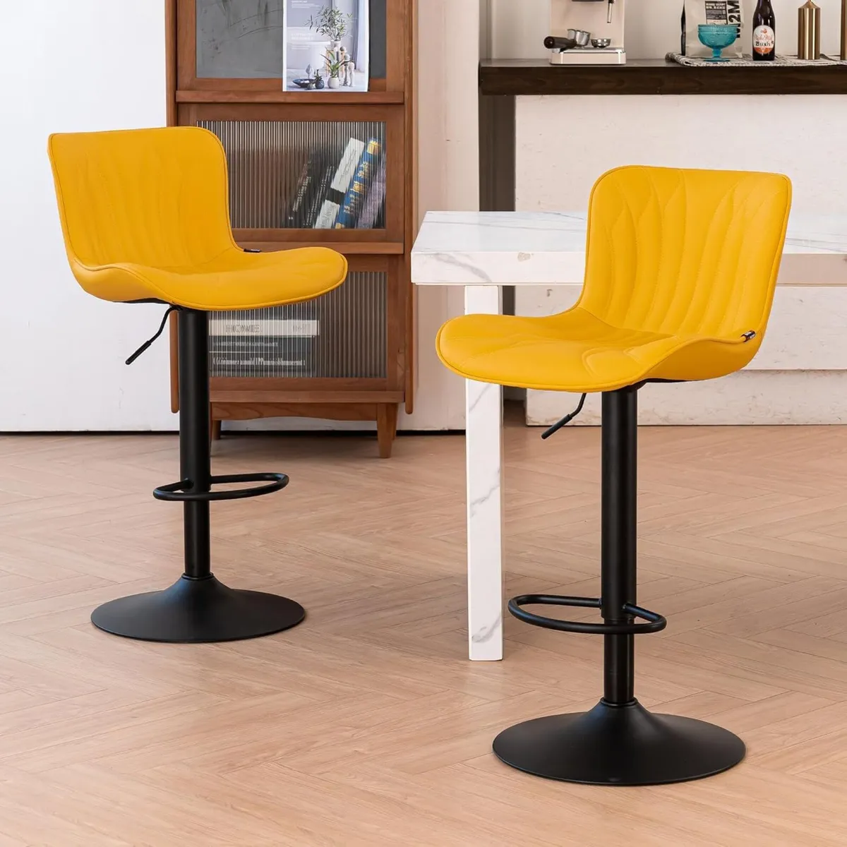 Bar Stools Set of 2 Breakfast Barstools Adjustable - Image 1