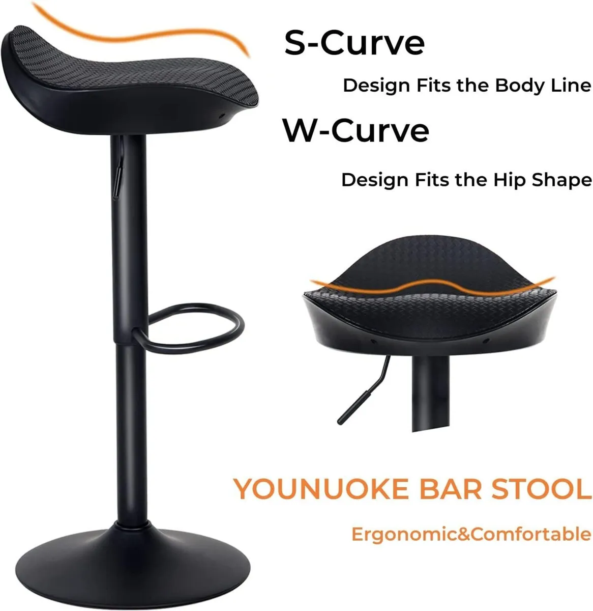 Black Bar Stools Set of 2 PU Leather Woven Seat - Image 3