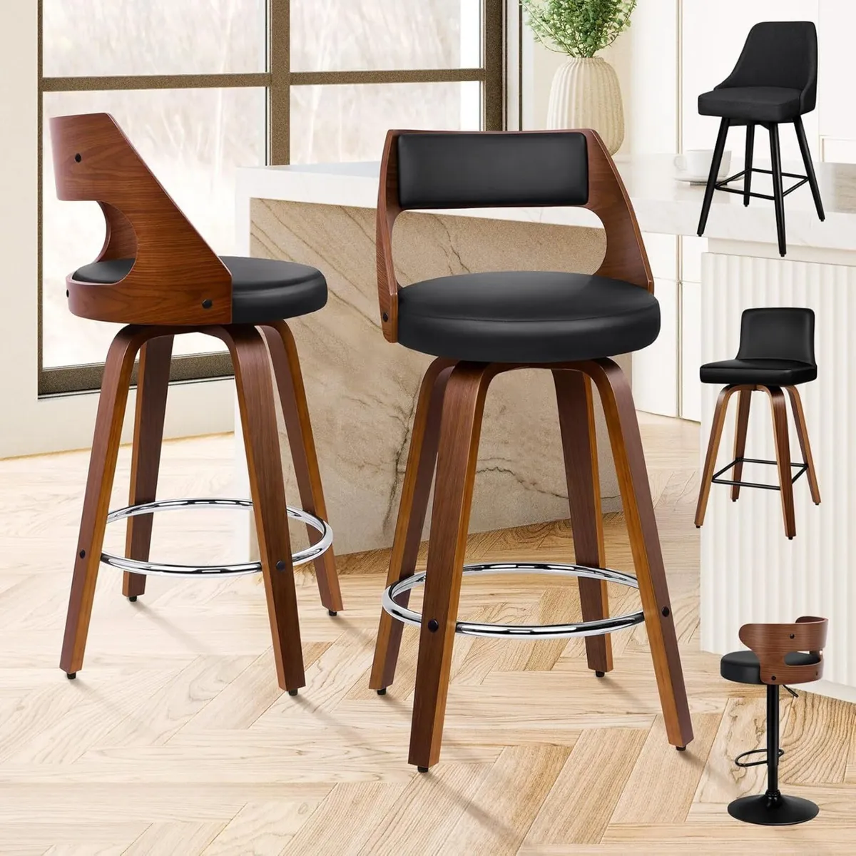 Bar Stools Set of 2 Thick Padded Barstools PU - Image 1