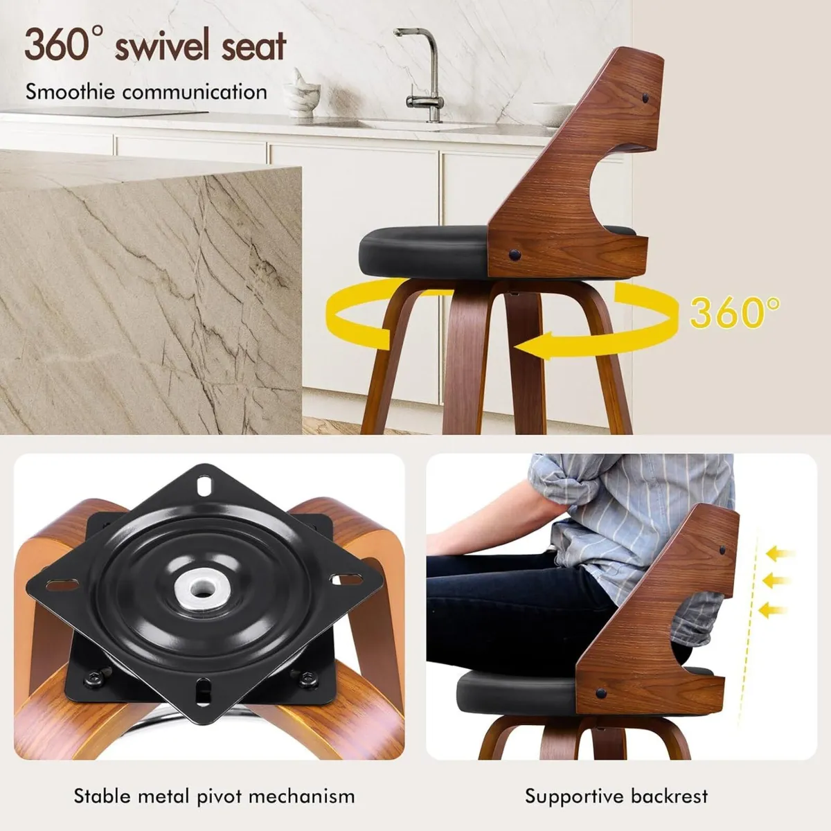 Bar Stools Set of 2 Thick Padded Barstools PU - Image 3