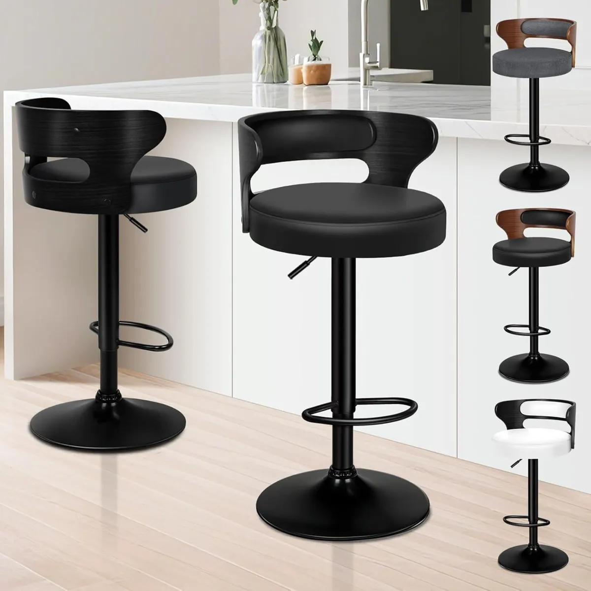 Bar Stools Set of 2 Comfy Barstools PU Leather - Image 1