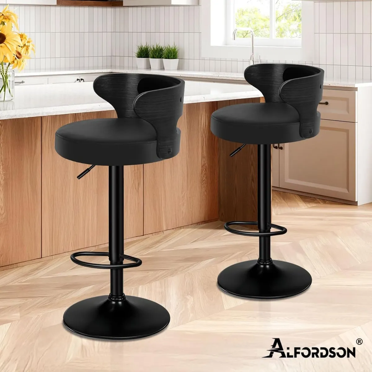 Bar Stools Set of 2 Comfy Barstools PU Leather - Image 2