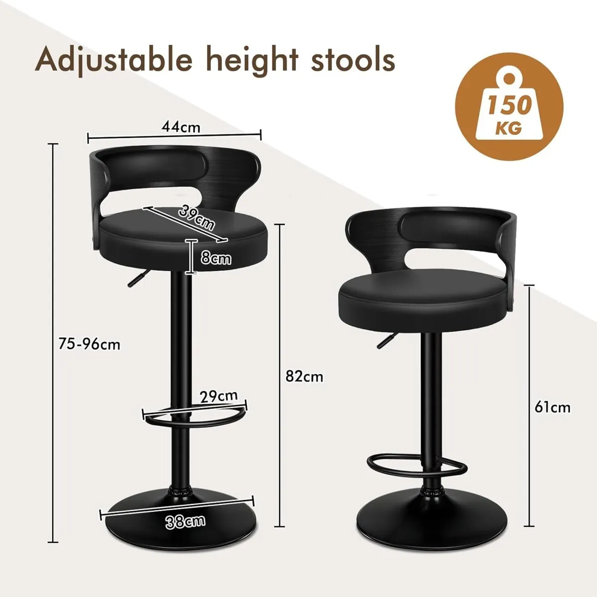 Bar Stools Set of 2 Comfy Barstools PU Leather - Image 3
