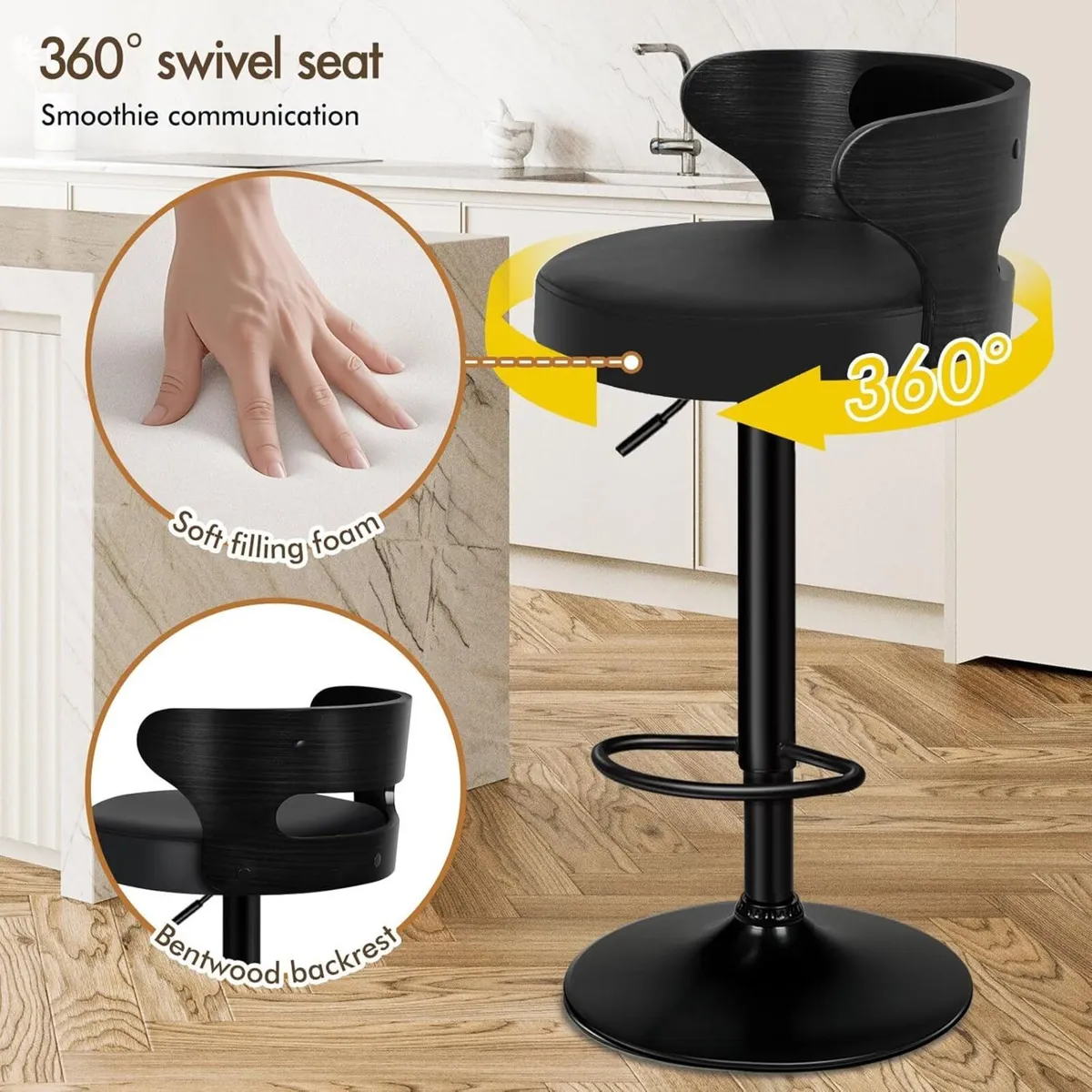 Bar Stools Set of 2 Comfy Barstools PU Leather - Image 4