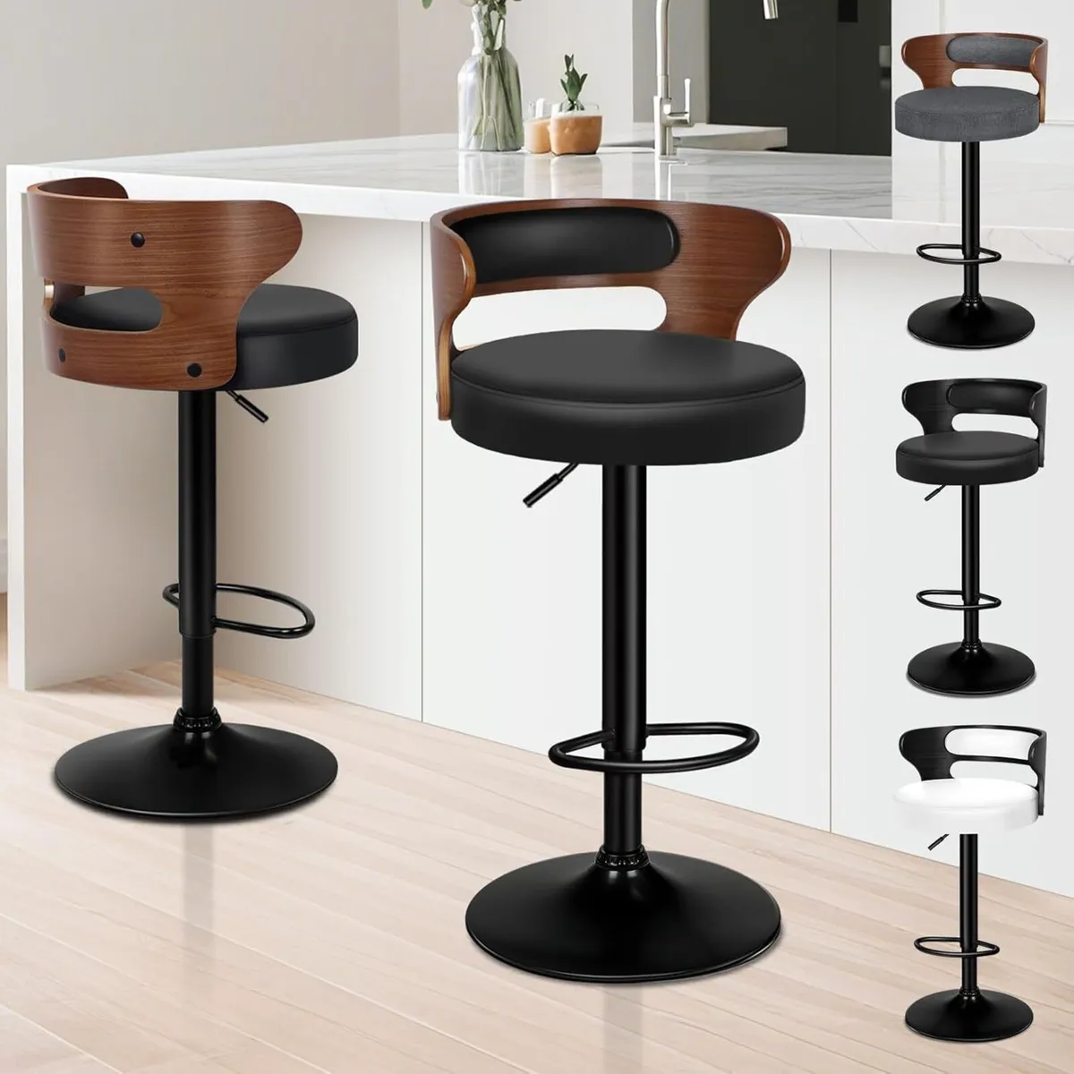 Bar Stools Set of 2 Comfy Barstools PU Leather - Image 1