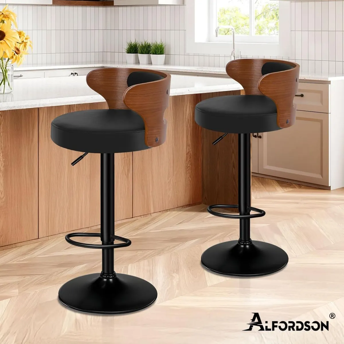 Bar Stools Set of 2 Comfy Barstools PU Leather - Image 2