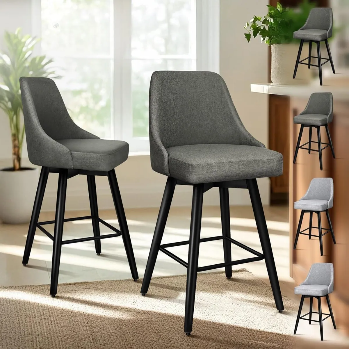 Barstools Set of 2 Bar Stools with Metal Legs - Image 1