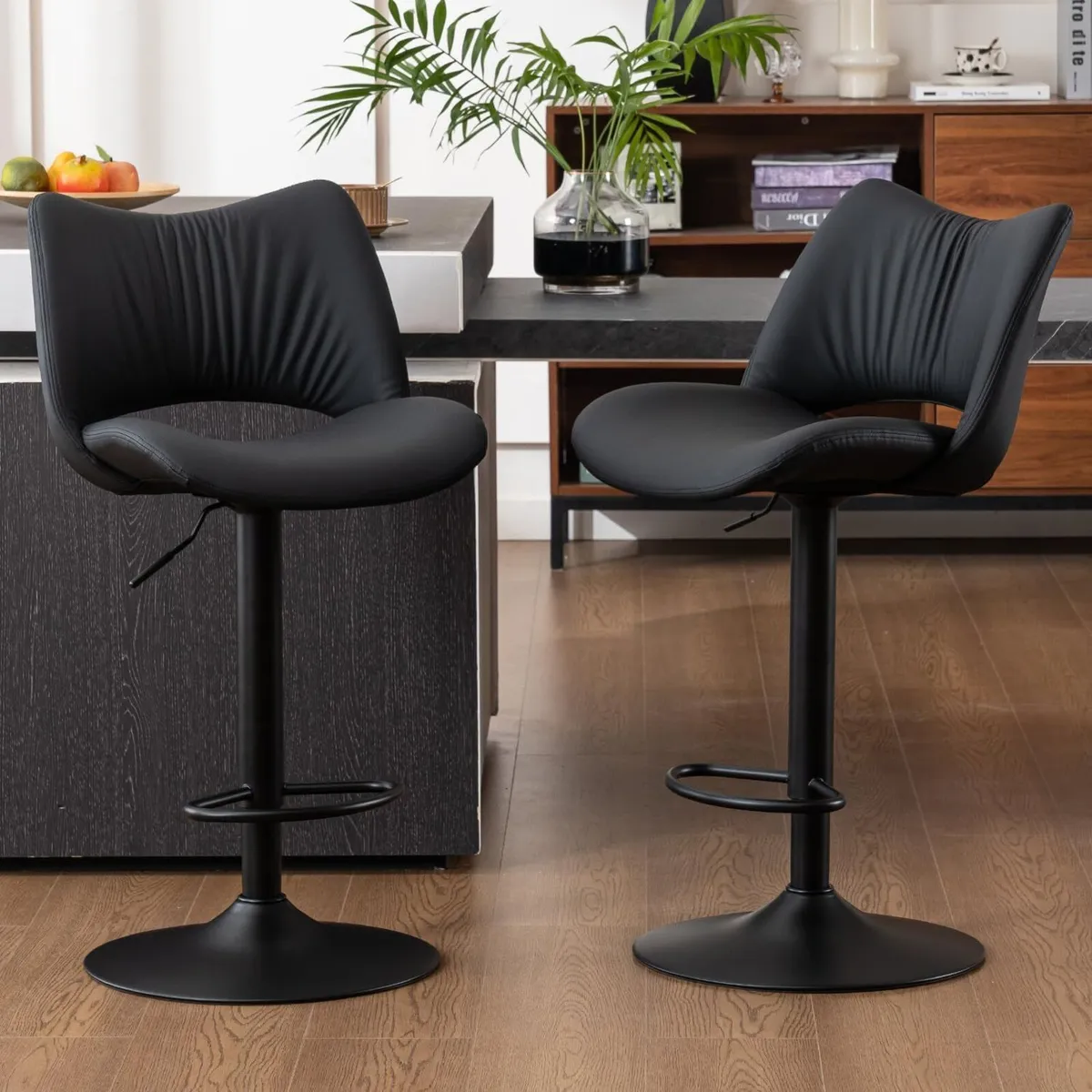 Bar Stools Set of 2 Adjustable Breakfast with - Image 1