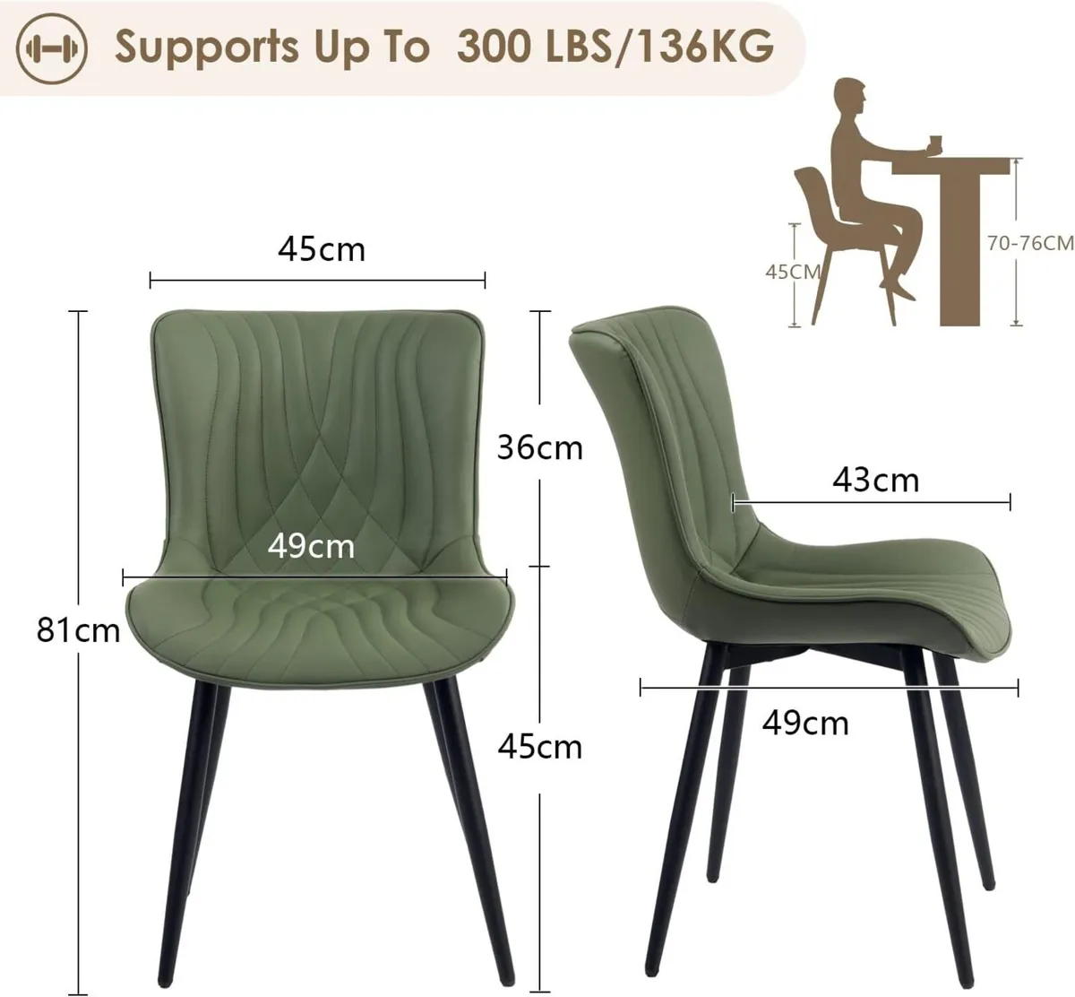 Dining Chairs Set of 2 Modern PU Leather Kitchen - Image 2