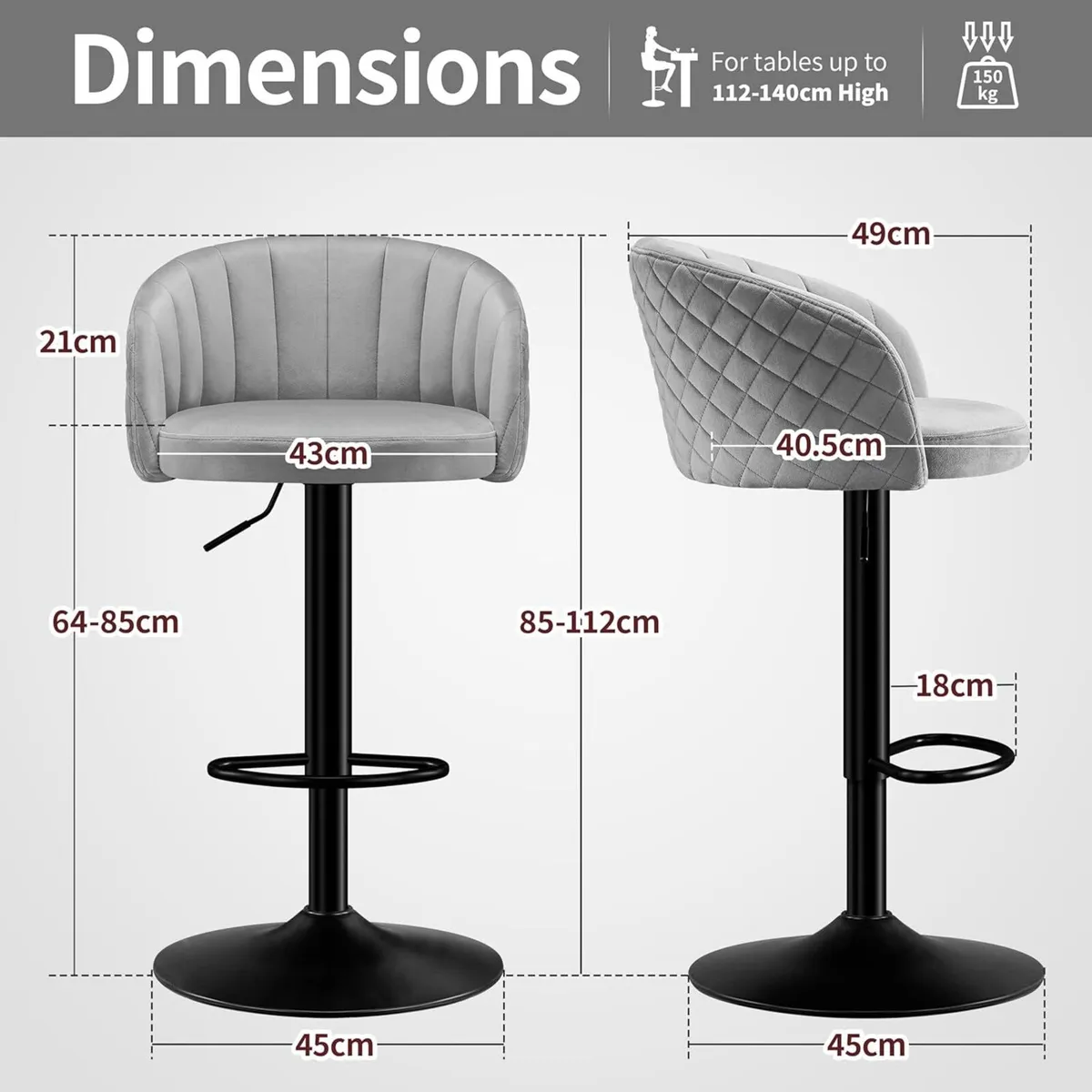 Kitchen Bar Stools Set of 2 Swivel Adjustable - Image 2