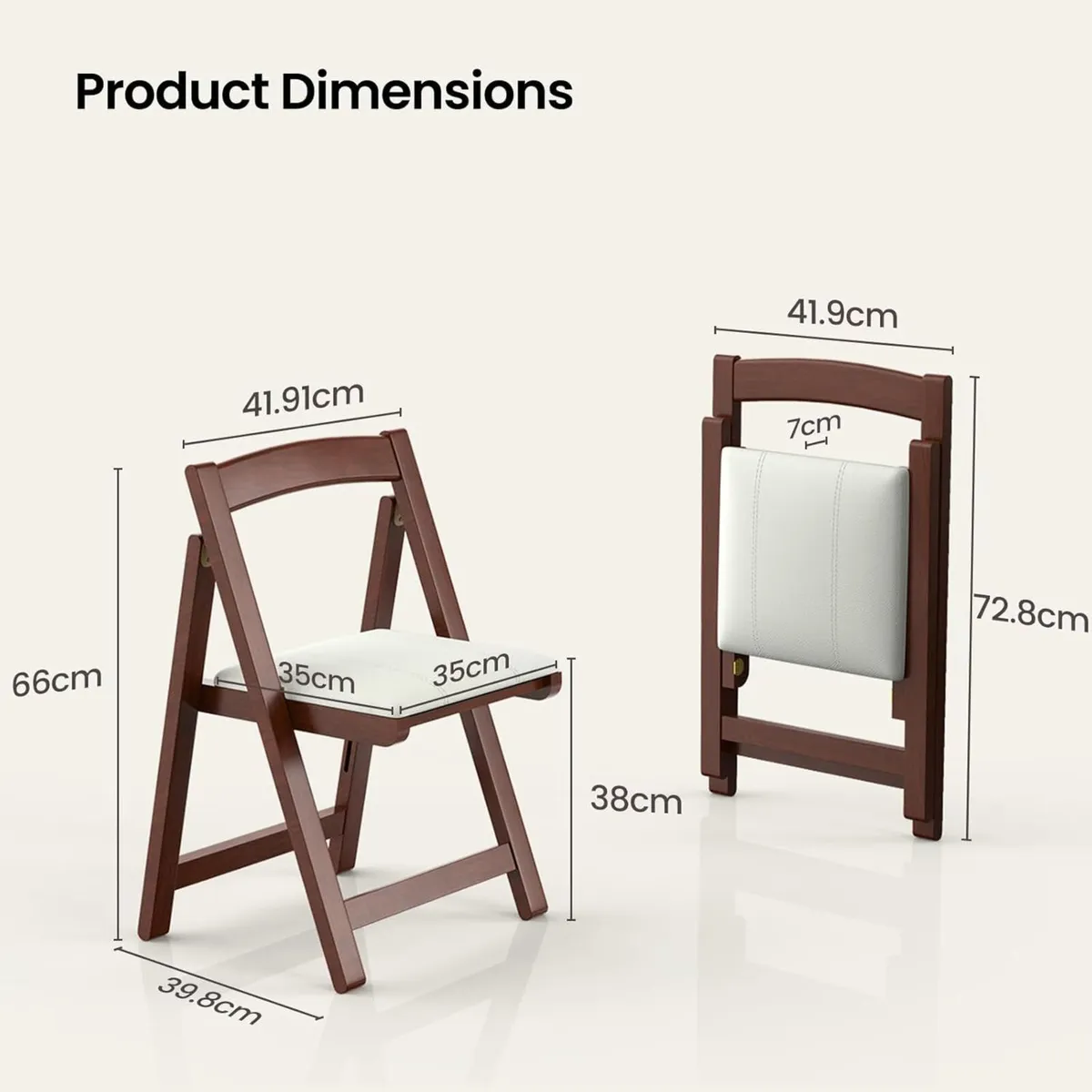 Wooden Folding Chair with PU Leather Padded Seat - Image 2
