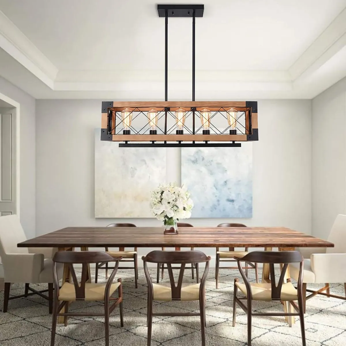 Pendant Lamp Wood 5-Light Chandelier Light - Image 3