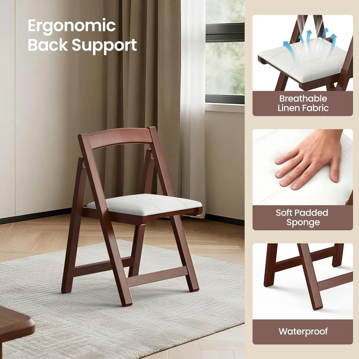 Wooden Folding Chair with PU Leather Padded Seat - Image 4