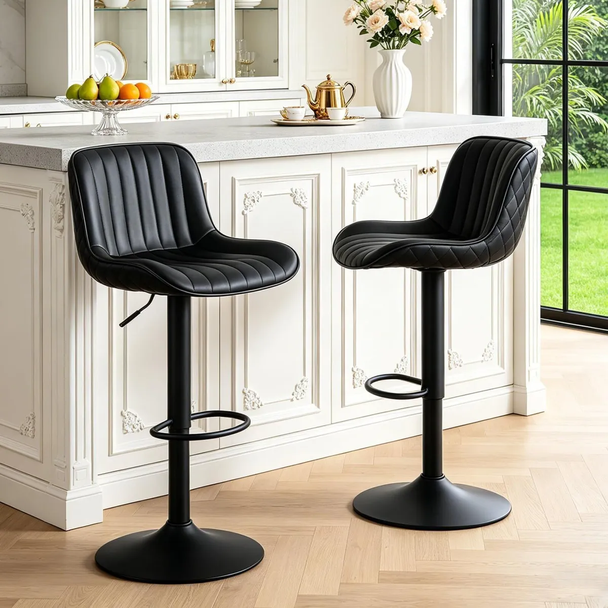 Black Bar Stools Set of 2 Counter Height Barstools - Image 1