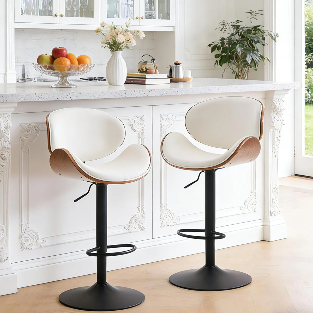 Bar Stools Wooden Breakfast Stool with Back PU - Image 3
