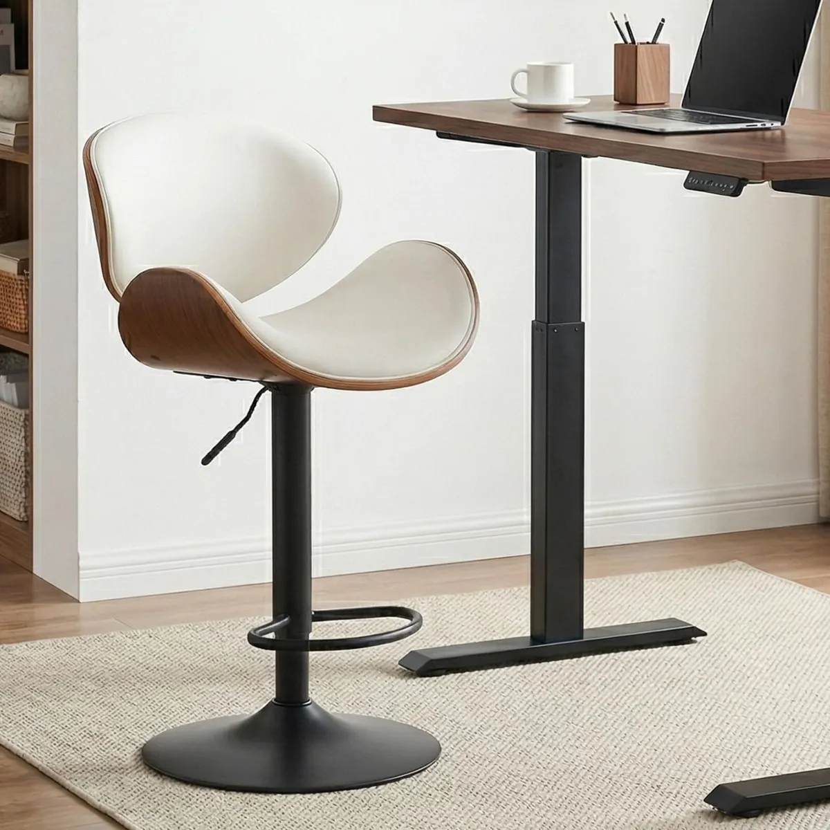 Bar Stools Wooden Breakfast Stool with Back PU - Image 1