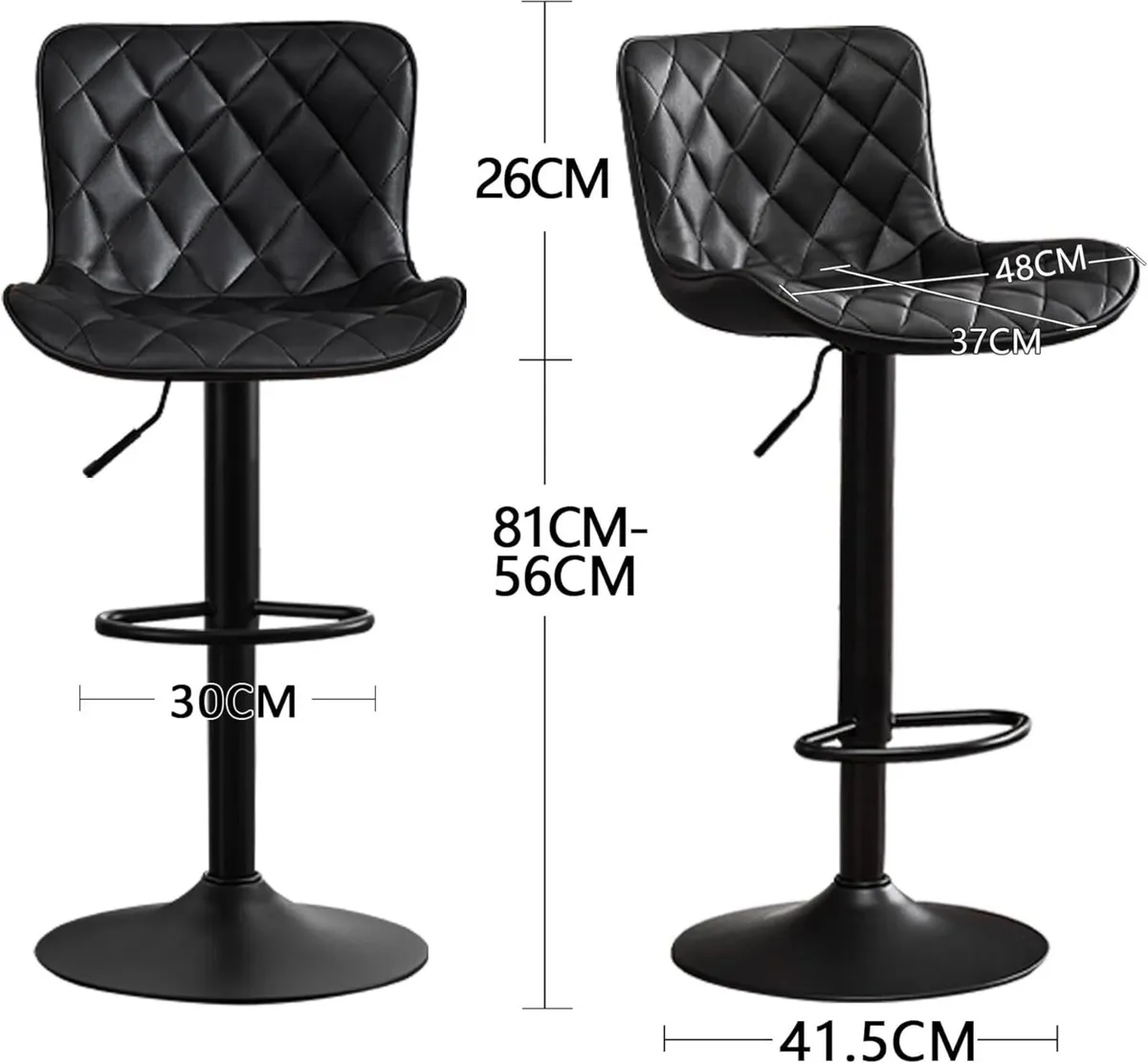 Black Bar Stools Set of 2 PU Leather Barstools - Image 2