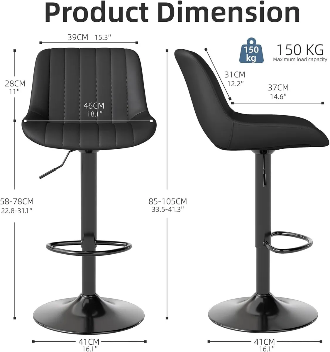Bar Stools Set of 2 Swivel Counter Height - Image 3